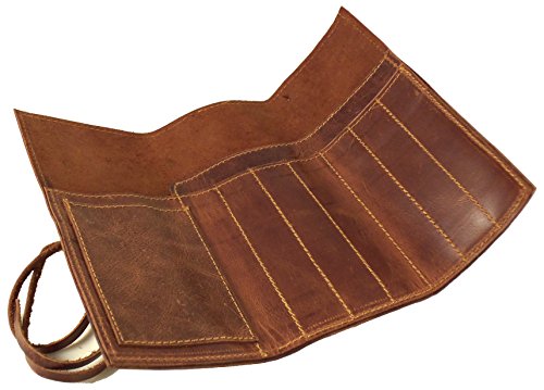Rustic Genuine Leather Pencil Roll - Pen And Pencil Case - Dark Brown #TOP1