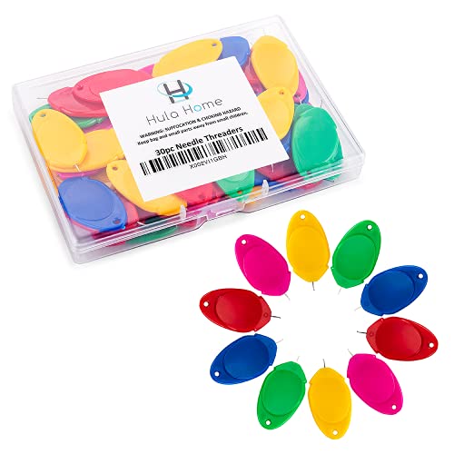 30pcs Needle Threaders for Sewing Needles, Plastic Needle Threader for Hand Sewing, Wire Loop DIY Needle Threader Sewing Machine Tool for Sewing Crafting with Clear Box, 5 Colors