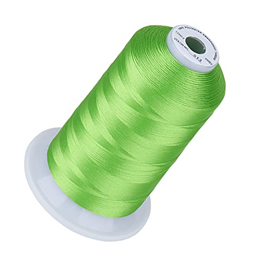 Image of Simthread 5500Yds /5000M 40WT Polyester Embroidery Thread Lime Green 513 | High-yardage 5000M spool offers smooth feeding and stable 40WT polyester thread for home and commercial embroidery machines.