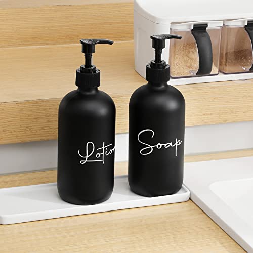 17 oz Hand Soap Dispenser Glass Liquid Dish Soap Bottles, Refillable Empty Lotion Pump Bottles for Bathroom Decor, Kitchen Sink, Matte Design, Pack of 2, Black