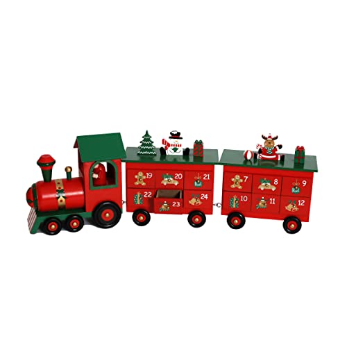 Wooden Advent Calendar Train With 24 Drawers Christmas Calendars For Kids Adults Xmas Countdown Traditional Decoration (Red & Green Big Train) 23 Inch Pioneer-Effort #TOP4