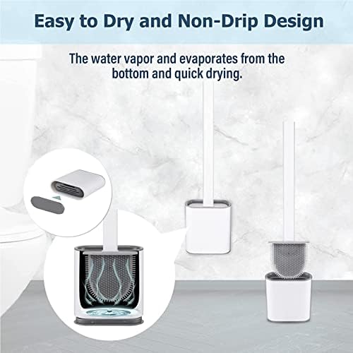 SLEEC Toilet Brush Wall Mount Toilet Brushes & Holders Flexible Toilet Brush Bathroom Brush Holder Flexible Bristles Silicone Toilet Brush Set Easy Toilet Tidy Toilet Cleaner Brush White Toilet Brush