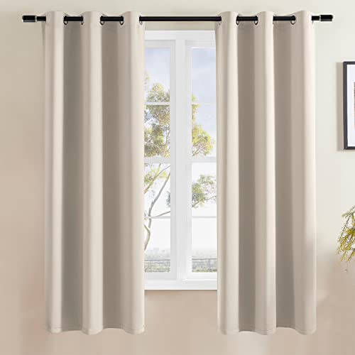 Rutterllow Blackout Curtains for Bedroom, Thermal Insulated Room Darkening Curtains 2 Panels for Living Room, Grommet Top (42x72 Inch, Beige)