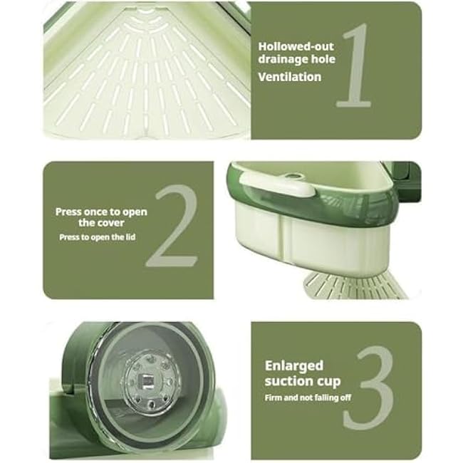 Curetoaway Wideous Suction Cup Sink Corner Rack, Sink Strainer Basket, Triangular Sinks Basket Shelf With Suction Cup Sucker, Automatic Dumping for Kitchen Bathroom Dishware (Yellow, 1 Pc)