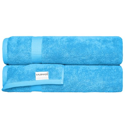 SALBAKOS 2-Piece 100% Turkish Cotton Extra Large Bath Towel 35x70 inch | Premium Hotel Quality Bath Sheet Towels | Thick, Soft, Absorbent, Oversized Bath & Beach Towels (Aqua, 2 Bath Sheets)