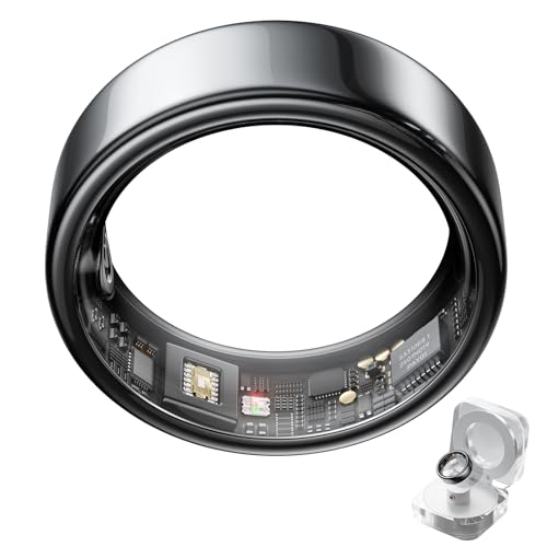 HOU AI Fitness Ring - Monitor de frecuencia cardíaca 24/7, diseño delgado de cerámica, color negro (talla 9)