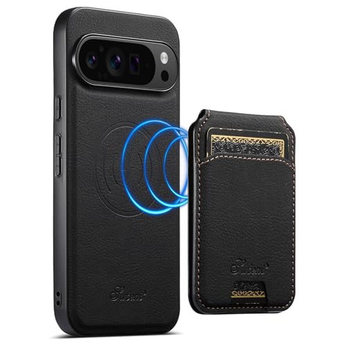 PASNEW Case for Google Pixel 10 Pro XL,Compatible with Magsafe Wireless Charging Wallet Case [Military Grade Drop Protection] Luxury Leather Cover Slot Card Holder Kickstand - Black