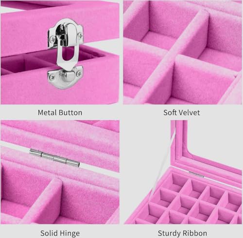 EONGOA Velvet 24-Grid Jewelry Organizer Box, Light Pink #TOP4