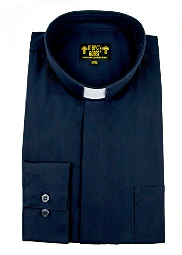 Mens Navy Long Sleeve Standard Cuff TAB Collar Clergy Shirt (15.5