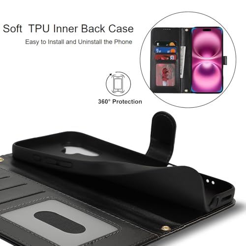 Wallet Case for iPhone 16 Plus with Crossbody Strap,Smooth Black by Jaorty - Used condition - Image 5