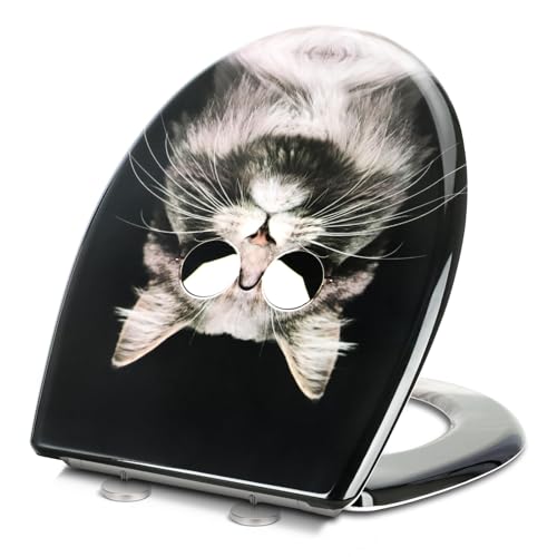 Premium WC-Sitz Toilettensitz Absenkautomatik O Form Schwarze Katze