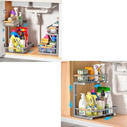 Liuoud 3 Pack Under Sink Organizer Grey(2 Pack+ 1Pack), Pull Out Cabinet Organizers… Cover