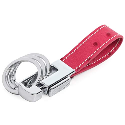 Dpob Luxury Ostrich Grain Leather Valet Keychain, Elegant Designer Key Chain With 3 Detachable Key Rings (Rose Red) #TOP1