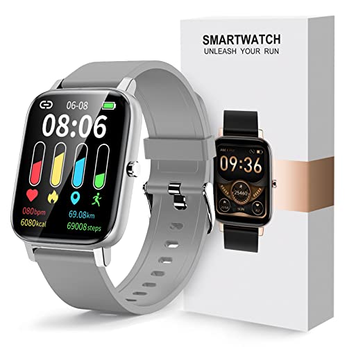 Smartwatch für Damen und Herren, Lively Life Fitness Tracker mit Herzfrequenzmesser, voller Touchscreen, Damen-Smartwatch, IP68, wasserdicht, Android, iOS-Handys - Grau Cover