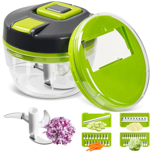 5-in-1 Zwiebelschneider & Multizerkleinerer – Kompakter Küchenhelfer Set für Schnelles Schneiden, Hobeln & Hacken – Ideal als Gurkenhobel, Julienneschneider & Zwiebel Zerkleinerer