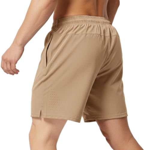 Yufawow 7 Inch Men Swim Trunks Gym Shorts with Mesh Liner Zipper Pocket Quick Dry Breathable for Workout Runing Beach Pool Small Solid Aqua