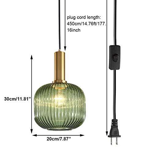 Auwieou Green Pendant Light Fixtures With Plug In Cord Mid Century Modern Chandelier Ceiling Light Glass Globe Plug In Pendant Lighting With Switch For Living Dining Room Bedroom Kitchen Island #TOP5