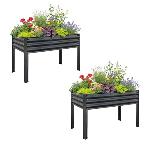 48 x 18 x 31 inch 2 Pack Galvanized Raised Garden Bed Outdoor with Legs, Elevated Planter Box Standing Growing Bed for Backyard, Patio, Balcony, Balcony with Bed Liner, 300lb Capacity Dark Grey