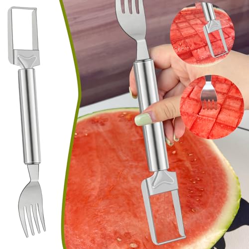 2-in-1 Watermelon Slicer & Fork – Stainless Steel Fruit Cutter Tool for Watermelon, Mango, Pitaya – Portable for Camping, Picnics, Home, Parties – Effortless Cubes & No Mess by IOKUKI - Image 3