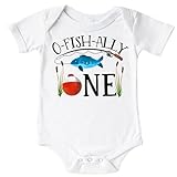 Olive Loves Apple O-Fish-Ally One Bodysuit for Baby Boys Fishing Themed First Birthday Outfit White Bodysuit