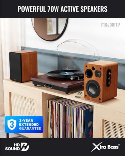 MAJORITY Bluetooth Active Bookshelf Speakers | Powered Stereo Speakers, USB Playback and Charging | HDMI ARC, Optical, Phono, Aux | Turntable Speakers | Extra Bass D70X Active Walnut - Image 3