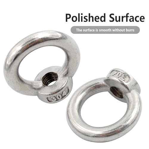Image of 6PCS M10 Lifting Eye Nut, Stainless Steel Lifting Eye Threaded Nut Fastener, Hardware Ring Shaped Eye Bolt, 43mm /1.7inch OD