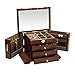 Duże drewniane pudełko na biżuterię wbudowane lustro klejnoty etui szafa pierścień armoire naszyjnik pudełko do przechowywania prezentów organizer, brązowy