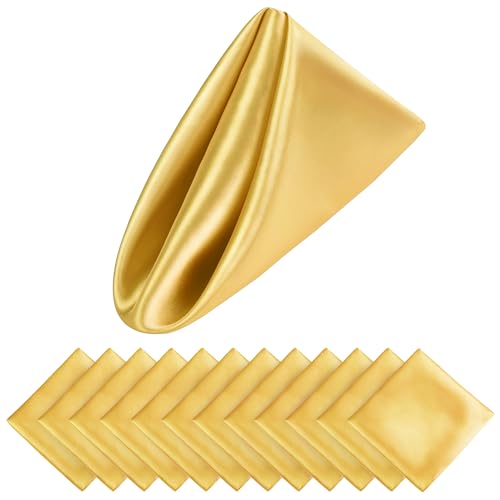 Aneco 12 Pieces Satin Napkin Square 20 x 20 Inches Dinner Napkins Weddings Party Napkin Soft Table Napkins for Romantic Weddings Party Dinner Decoration (Gold)