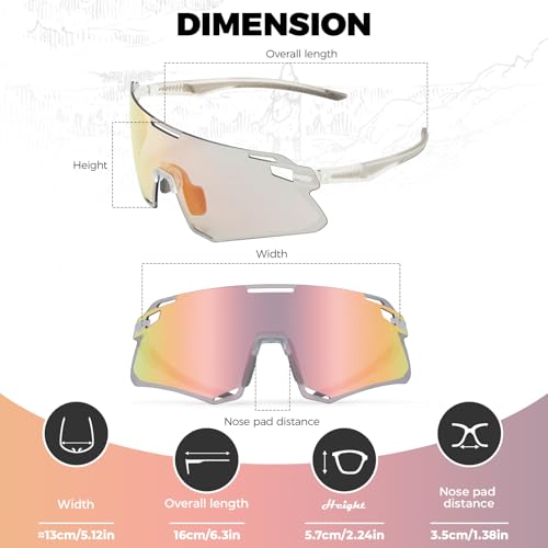 Image of ROCKBROS Photochromic Cycling Sunglasses UV Protection Bike Sport Pink | Auto-Color Lens, TR90 Frame 22g Ultra-Light, Built-in Myopia Frame, UV400 Protection, Adjustable Nose Pad