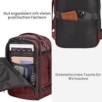 ECOHUB Rucksack Easyjet Handgepäck, Handgepäck Rucksack Flugzeug Damen mit 13 Taschen, Wasserdichter Recyceltes PET Reiserucksack, Groß Reisetasche 30L, 45x36x20 (Rot) – Ansicht 7