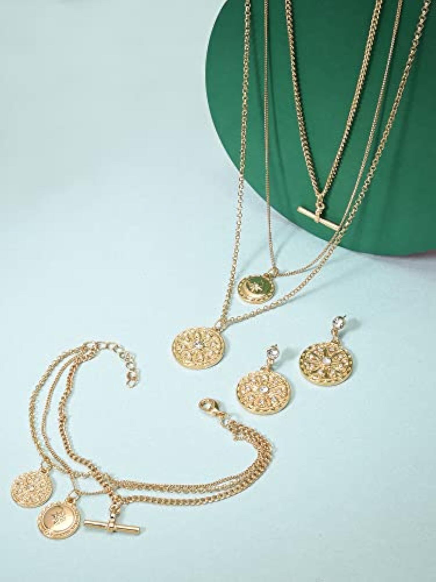 Contemporary Charm Chain Earring & Bracelet Set For Women