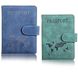 Alrhso 2 Stück Reisepass Hülle für Damen und Herren, Passport Hülle mit RFID-Blocker, Leder Reisepass Organizer Travel Essentials Passport Holder Covers für Kreditkarten Ausweis Reisedokumente