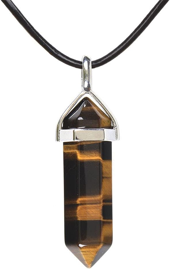 Justinstones Natural Gemstone Hexagonal Pointed Reiki Chakra Pendant Genuine Leather Necklace 18"