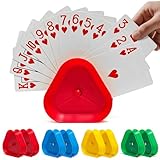 Playing Card Holders 8 Pack - Triangle Hands Free Card Holder for Kids, Adults, Seniors | Plastic Card Holders for Poker, Game Nights, Classroom Activities (4 Colors)