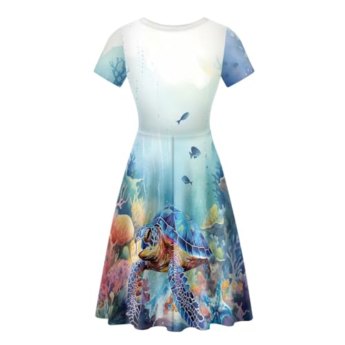 Image of Forchrinse Underwater Sea Turtle Tunic Dress for Women Plus Size Summer Dress Round Neck Short Sleeve Midi Tank Dress Loose Fit Flowy Swing Sundress,S-4XL, 3X-Large