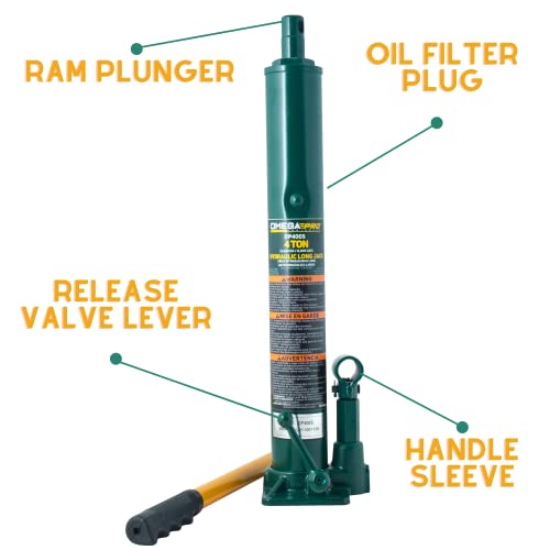 Omega Pro Hydraulic Long Ram Jack - 4 Ton Capacity with Flat Base for Auto Garage Shop, Green (OP400S) by Omega Pro - Image 2