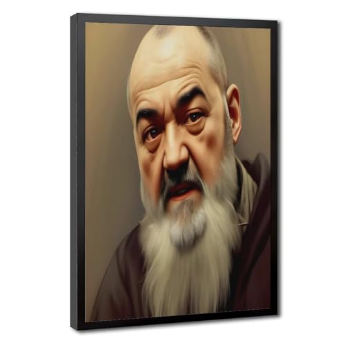 Toile Saint Padre Pio de qualité supérieure - Tableau d'art moderne avec cadre