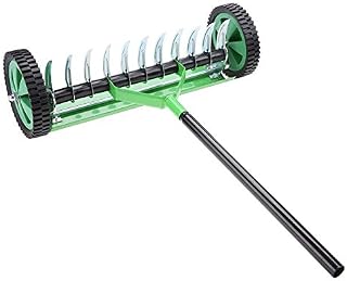 GOTOTOP Rolling Lawn Aerator, 17in Rolling Lawn Scarifier Aerator Rotary Push Tine Spike