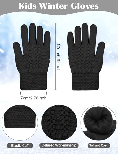 Senker Fashion Winter Kids Hat and Gloves Set for Boys Girls Toddler Pompom Knit Thick Warm Fleece Lined Cold weather3