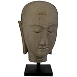 Balinesische Steinmetzarbeit Wuona Objects Buddha Kopf Lavastein 80 cm auf Standfuß Bali Steinfigur Büste