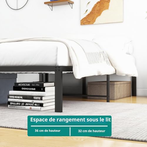 Cadre de lit métal 140x200, rangement 31 cm, VERFARM