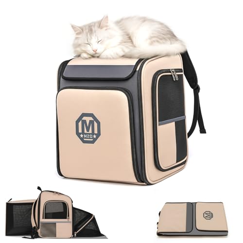 Merox 猫 キャリーバッグ 猫 小型犬 小動物用 リュック 2倍拡張可能 大容量 カーテン付 ロック式ダブルファスナー 通気性 折りたたみ式 コンパクト収納 ペットハウス ケージ お出かけ ドライブ 旅行 通院 防災 避難用 耐荷重10kg