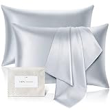 100% Mulberry Silk Pillowcase for Hair and Skin Set of 2,Allergen Resistant Dual Sides,600 Thread Co