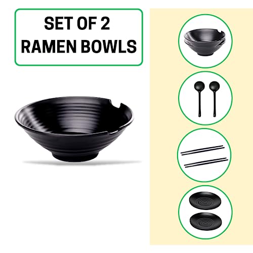 Faz Goods Ramen Bowl Set Of 2 With Chopsticks -42 Oz Large Melamine Bowls Spoons - Complete Dinnerware Set With Chopsticks Pho Bowls And Spoons Set (42 Oz) #TOP5