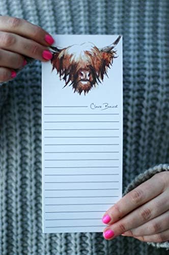 Highland Cow | Hairy Coo Magnetic Fridge Notepad | Scottish Cow Memo Pad | Highland Cattle | | Message Gift Pad | Organisation List Pad | Clare Baird | 8.5cm x 21cm x 1cm