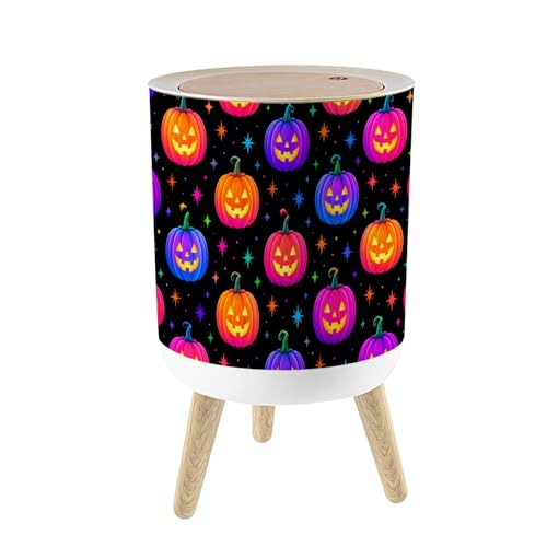 Neon Halloween Pumpkin Trash Can 1.8 Gal with Lid