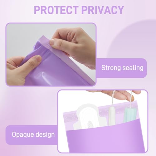 Image of Sanitary Napkin Disposal Bags FARVIGOR, 100Pcs Women Feminine Hygiene Disposal Bags for Tampons and Pads, Personal Disposal Bag Self-Sealing, Privacy Protection, 9.8x5.9 inch(Purple)