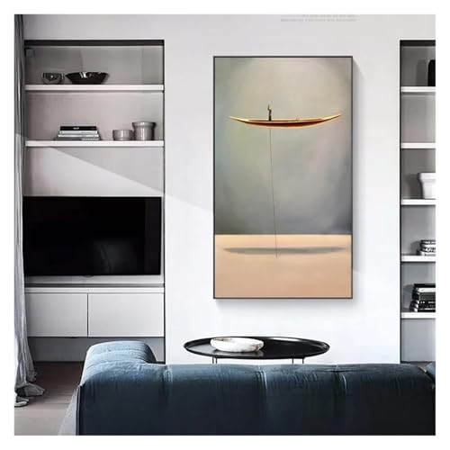 Tableau bateau d'or toile penseur solitaire art abstrait