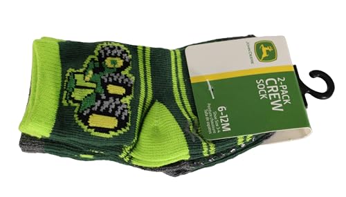 John Deere Green 2 pack Crew Socks Sizes 6-12M, 12-24M 2T-4T, 4-5 Child (as1, age, 6_months, 12_months)