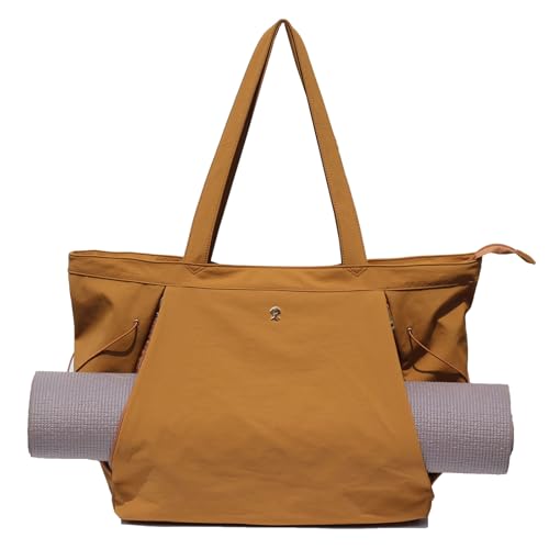 ESVAN Yoga Tote Bag for Women Shoulder Bags Drawstring for Office Workout Travel Carryall Pilates Gym and Beach (Nylon Dark Orange)